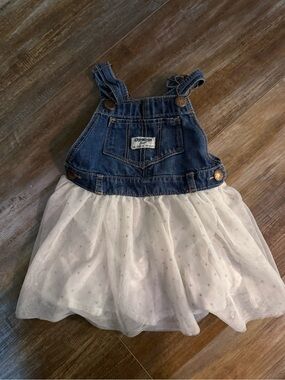 OshKosh B'gosh Denim & White Tulle Skirt Overalls - Girls 2T